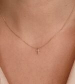 Petite Natural Diamond Cross Necklace - Image 3
