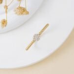 14K Solid Gold Petite Natural Diamond Flower Beaded Band - Image 5