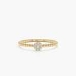 14K Solid Gold Petite Natural Diamond Flower Beaded Band - Image 4