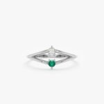 14K Solid Gold Petite Emerald and Diamond Ring - Image 2