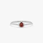14K Solid Gold Petite Garnet Natural Diamond Engagement Ring - Image 3
