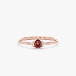 14K Solid Gold Petite Garnet Natural Diamond Engagement Ring - Image 7