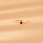 14K Solid Gold Petite Garnet Natural Diamond Engagement Ring - Image 6