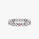 14K Solid Gold Pink Sapphire and Natural Diamond Eternity Band - Image 4