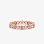 14K Solid Gold Pink Sapphire and Natural Diamond Eternity Band - Image 3