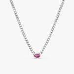 14K Solid Gold Pink Sapphire Cuban Chain Necklace - Image 2