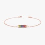 18k Solid Gold Rainbow Sapphire Bar Bracelet - Image 3