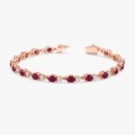 14K Solid Gold Ruby Diamond Garland Eternity Bracelet - Image 3
