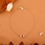 14K Solid Gold Ruby Eye Diamond Bracelet - Image 6