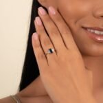 14K Solid Gold Sapphire and Natural Diamond Engagement Ring - Image 6