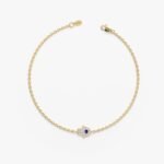14K Solid Gold Sapphire and Diamond Hamsa Bracelet In Gold - Image 3