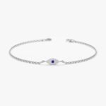 14K Solid Gold Single Sapphire Diamond Eye Bracelet - Image 2