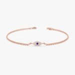 14K Solid Gold Single Sapphire Diamond Eye Bracelet - Image 4