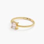 14K Solid Gold Square Rose Quartz Ring - Image 3