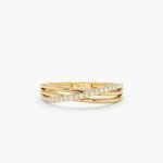 14K Solid Gold Three Line Natural Diamond Crossover Ring