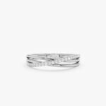 14K Solid Gold Three Line Natural Diamond Crossover Ring - Image 4