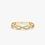 14K Solid Gold Twisted Natural Diamond Half Eternity Ring
