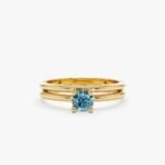 14K Solid Gold Blue Natural Diamond Bridal Ring Set