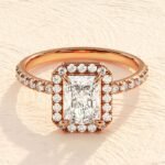 14K Solid Gold 3 Ct Emerald Cut Halo Lab Grown Diamond Engagement Ring - Image 3