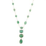 14K Solid Gold Emerald Gemstone Y Shape Necklace