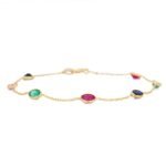 14K Solid Gold Ruby Emerald and Blue Sapphire Gemstone Bracelet - Image 4