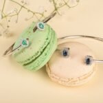 18k Solid Gold Blue Sapphire Diamond Bangle Bracelet - Image 4