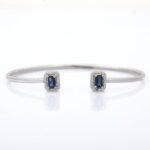 18k Solid Gold Blue Sapphire Diamond Bangle Bracelet - Image 5