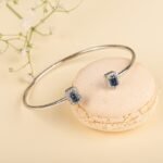 18k Solid Gold Blue Sapphire Diamond Bangle Bracelet - Image 2