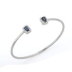 18k Solid Gold Blue Sapphire Diamond Bangle Bracelet - Image 3