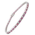 14K Solid Gold Ruby Diamond Tennis Bracelet - Image 3