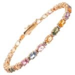 18k Solid Gold Multi Sapphire Tennis Bracelet - Image 6