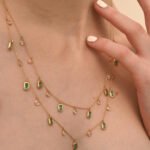 14K Solid Gold Emerald and Diamond Station Charm Necklace - Image 3