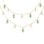 14K Solid Gold Emerald and Diamond Station Charm Necklace - Image 4