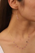 18k Solid Gold Droplets Pink Sapphire Dangle Earrings - Image 3