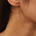 18k Solid Gold Droplets Pink Sapphire Dangle Earrings - Image 2