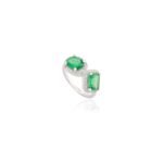 14K Solid Gold Emerald Diamond Toi et Moi Ring - Image 7