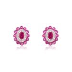 14K Solid Gold Ruby Diamond Cluster Studs