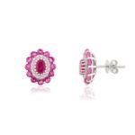14K Solid Gold Ruby Diamond Cluster Studs - Image 4