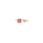 14K Solid Gold Ruby Diamond Open Ring for Women