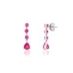 14K Solid Gold Ruby Dangle Earrings - Image 3