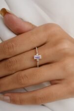 14K Solid Gold Baguette Cut Moonstone Statement Ring - Image 5