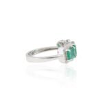 18K Solid Gold Emerald Diamond Three Stone Ring - Image 3