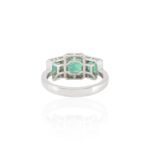 18K Solid Gold Emerald Diamond Three Stone Ring - Image 4