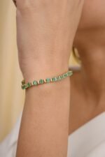14K Solid Gold Emerald and Diamond Designer Tennis Bracelet - Image 4