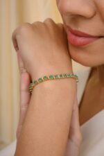 14K Solid Gold Emerald and Diamond Designer Tennis Bracelet - Image 5