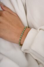 14K Solid Gold Emerald and Diamond Designer Tennis Bracelet - Image 2
