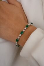 14K Solid Gold Emerald Diamond Designer Bracelet - Image 4