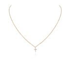 14K Solid Gold Diamond Studded Tiny Cross Necklace