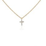 14K Solid Gold Diamond Studded Tiny Cross Necklace - Image 2