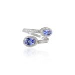 18K Solid Gold Tanzanite Diamond Bypass Ring